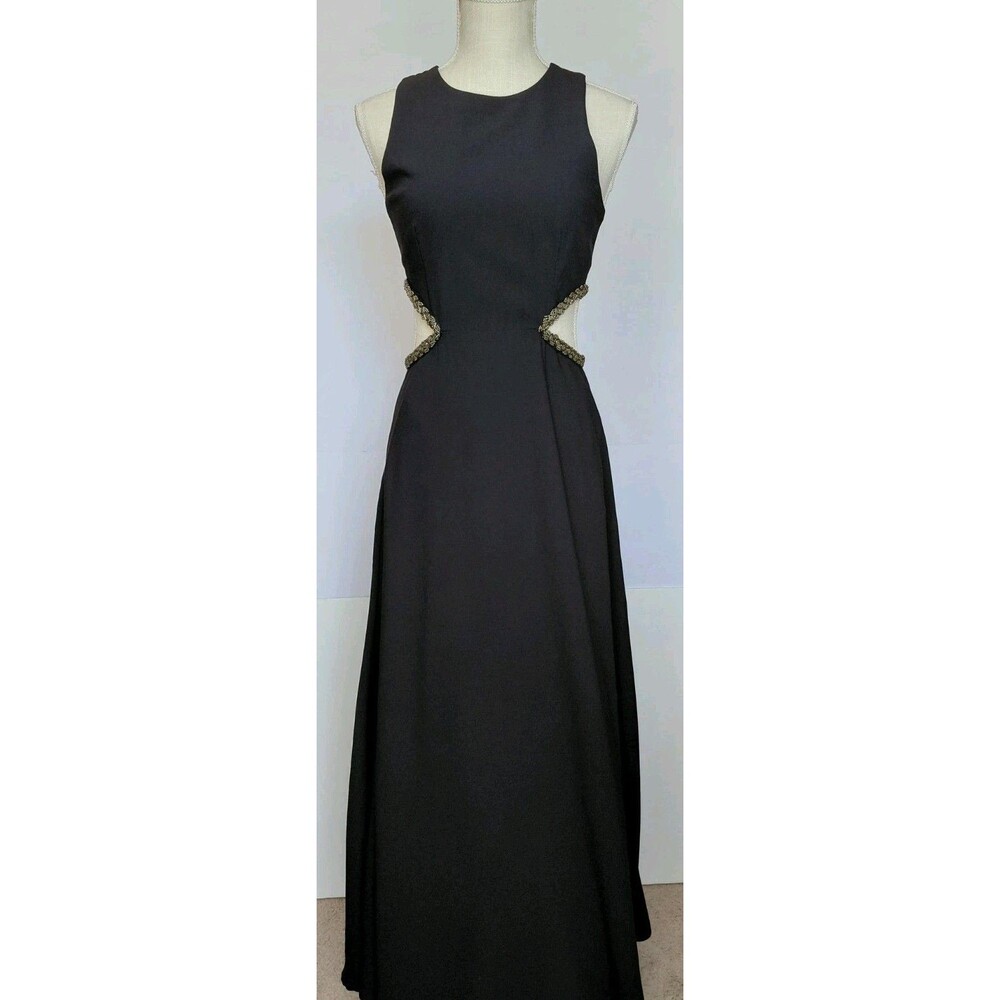 Lovers + Friends Sz S Black Sleeveless Maxi Dress with Side Silver Bead Cutouts